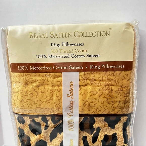 Two King Size Leopard Print Pillowcases 300 Thread Count Brown/Black 20" X 40" - Picture 4 of 5